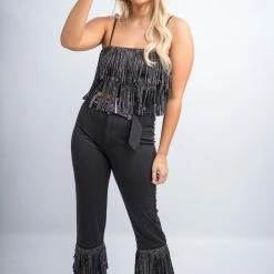 Nylon Black Fringe High Waist Pants 19 Nylon Black Fringe High Waist Pants