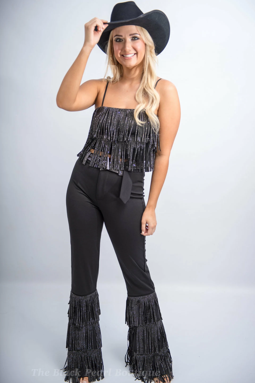 Nylon Black Fringe High Waist Pants 8 Nylon Black Fringe High Waist Pants