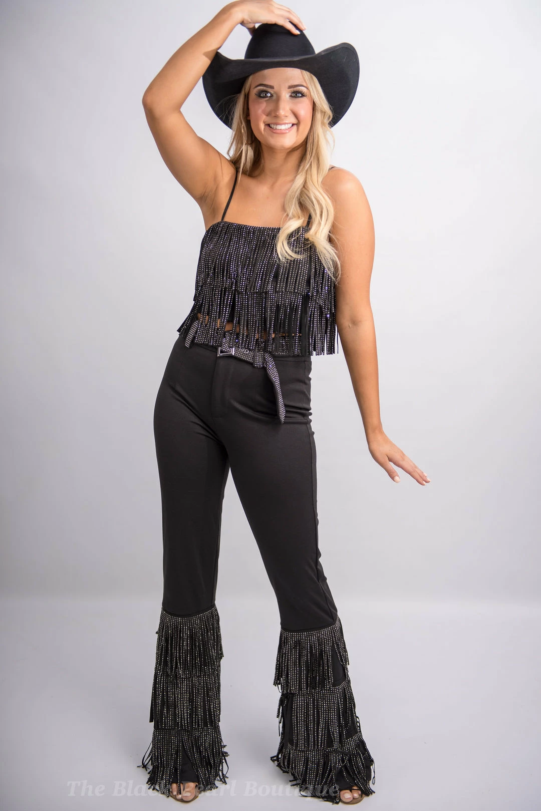 Nylon Black Fringe High Waist Pants 2 Nylon Black Fringe High Waist Pants