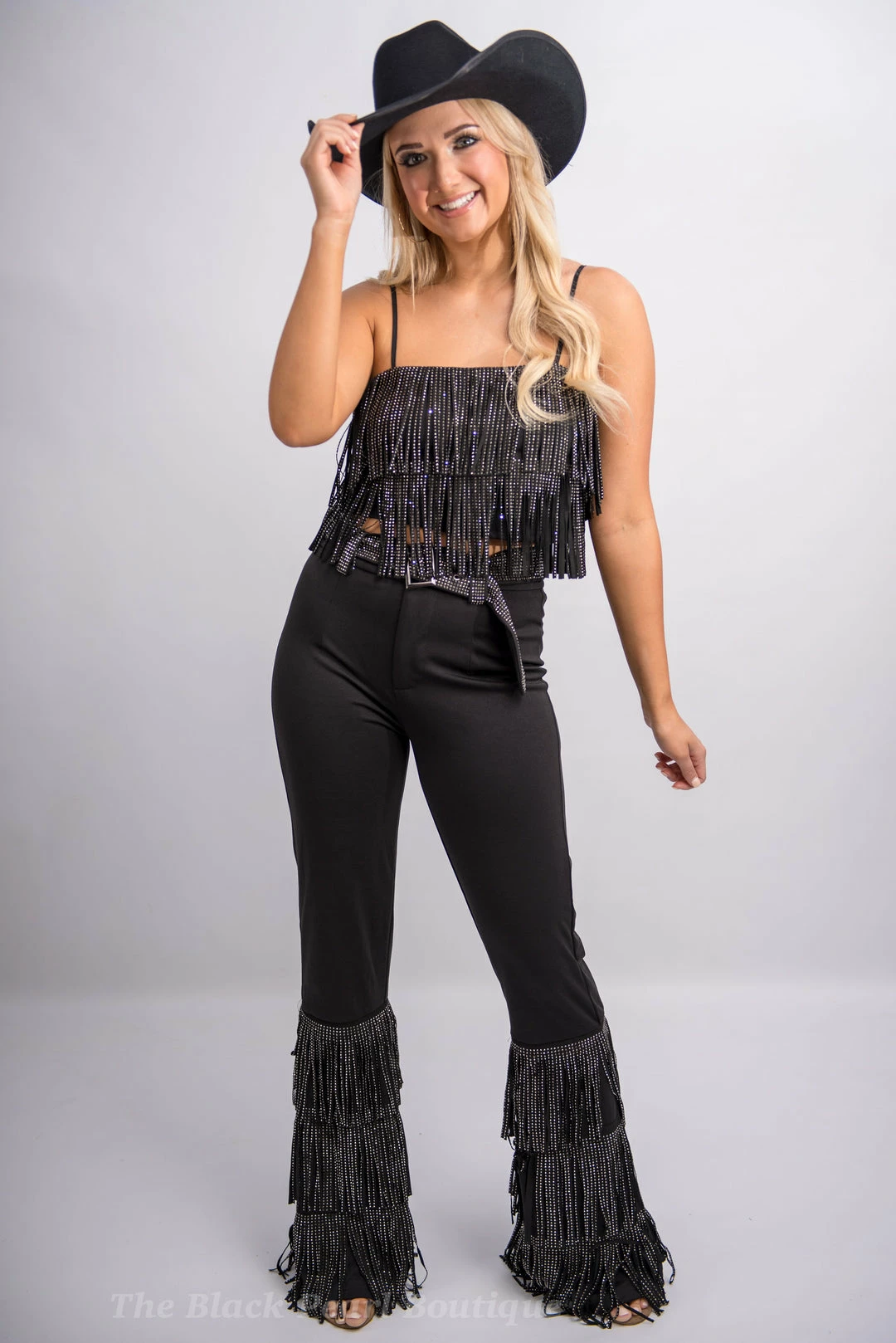 Nylon Black Fringe High Waist Pants 9 Nylon Black Fringe High Waist Pants