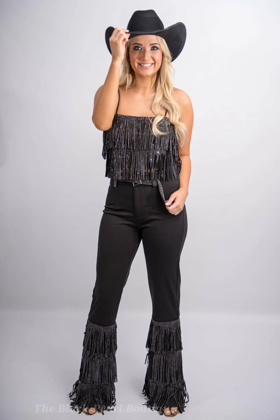 Nylon Black Fringe High Waist Pants 10 Nylon Black Fringe High Waist Pants