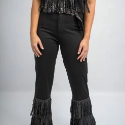 Nylon Black Fringe High Waist Pants 22 Nylon Black Fringe High Waist Pants