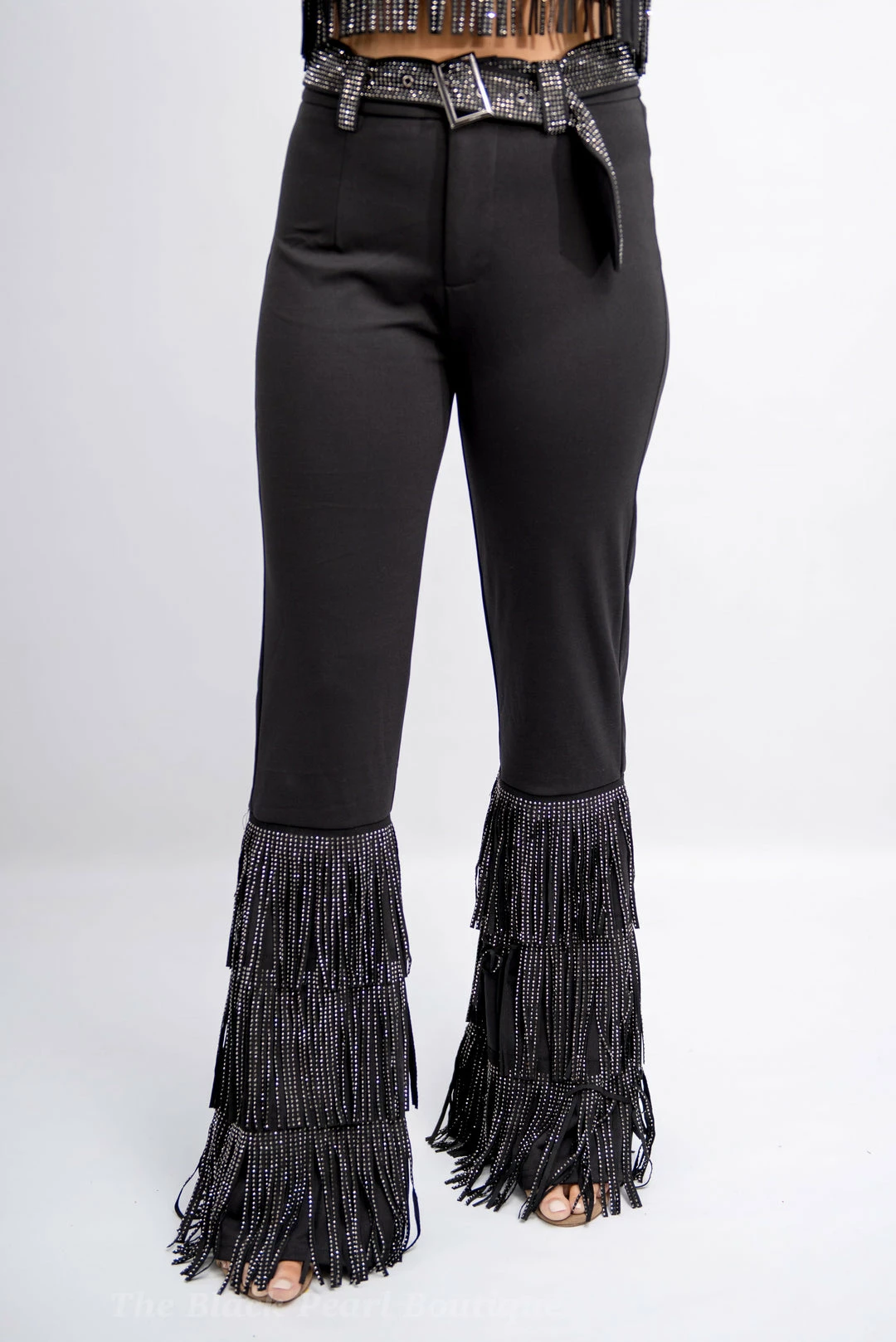 Nylon Black Fringe High Waist Pants 4 Nylon Black Fringe High Waist Pants