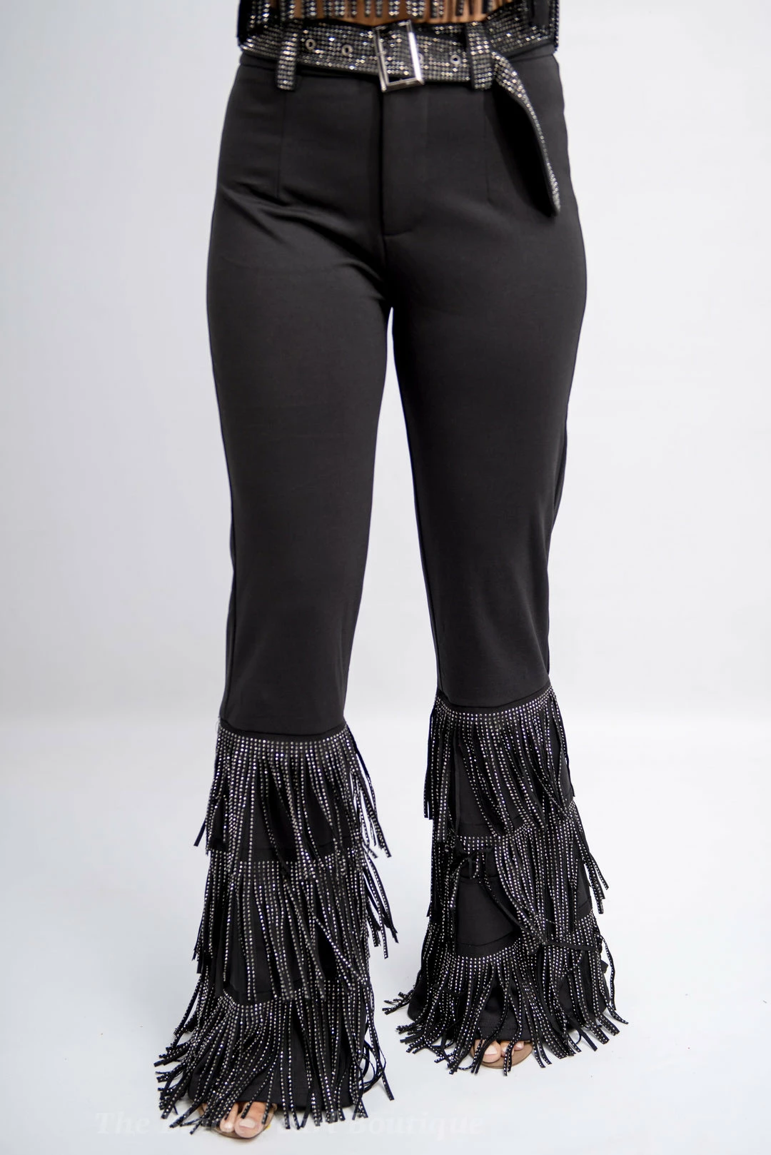 Nylon Black Fringe High Waist Pants 6 Nylon Black Fringe High Waist Pants