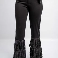 Nylon Black Fringe High Waist Pants