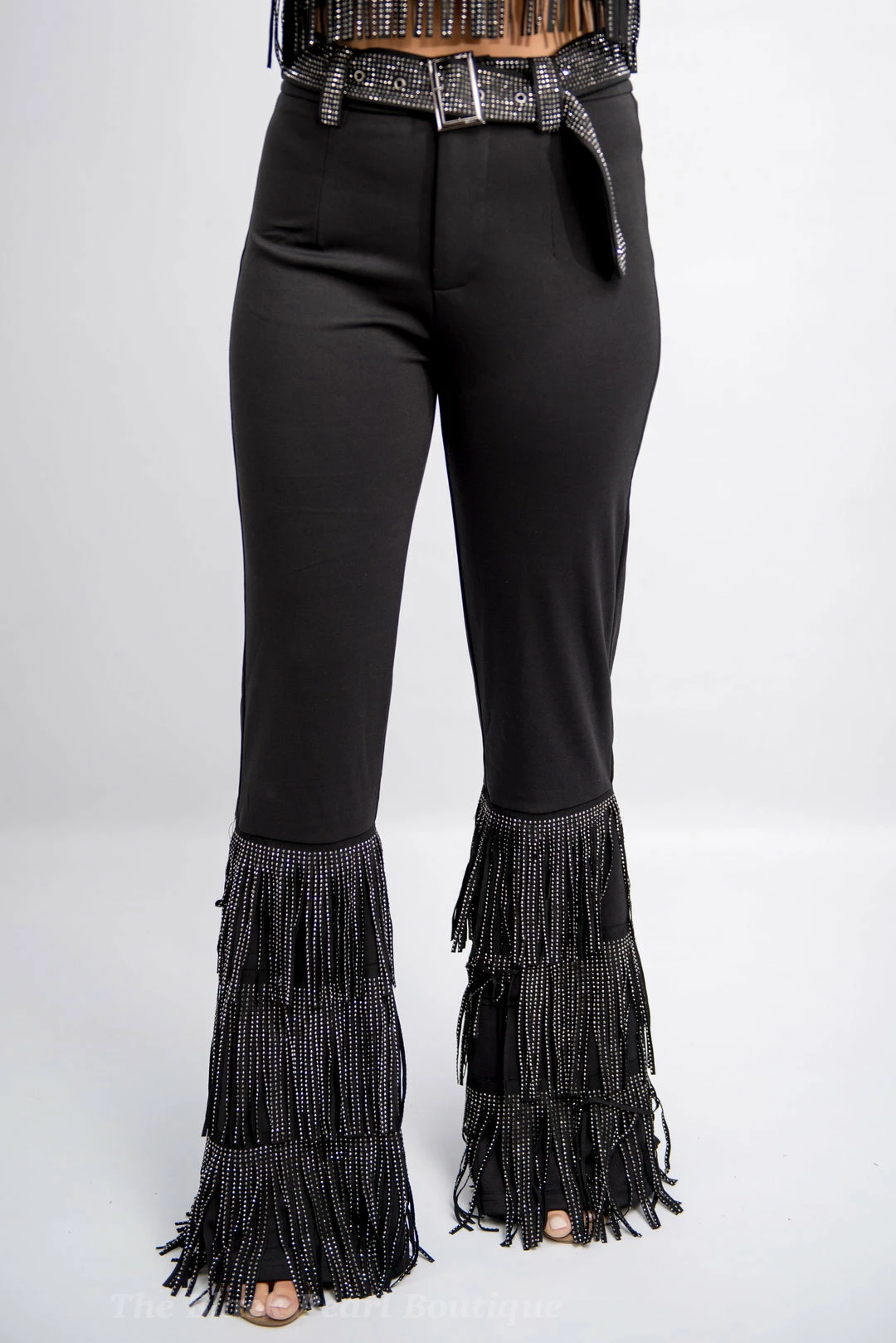 Nylon Black Fringe High Waist Pants 1 Nylon Black Fringe High Waist Pants