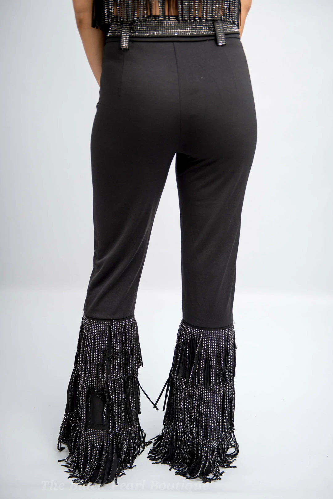 Nylon Black Fringe High Waist Pants 3 Nylon Black Fringe High Waist Pants