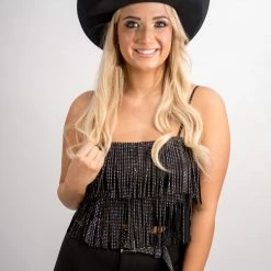 Nylon Black Fringe Crop Top 12 Nylon Black Fringe Crop Top