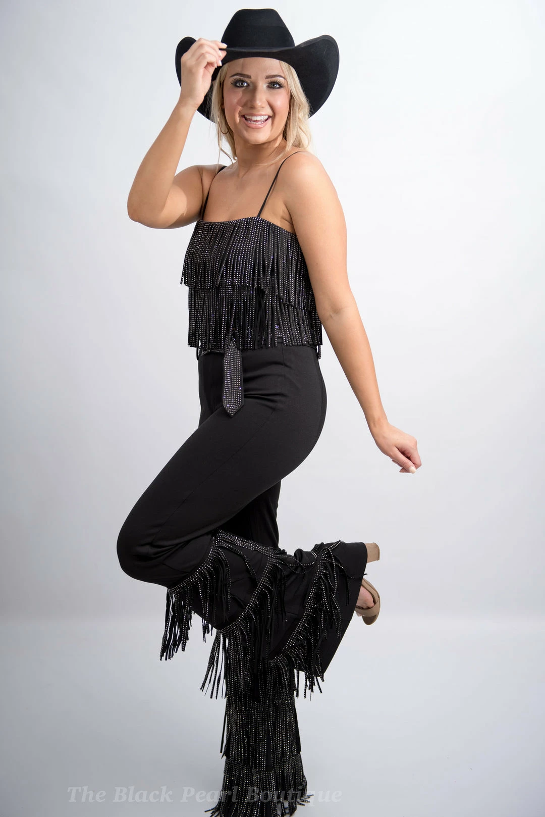 Nylon Black Fringe High Waist Pants 5 Nylon Black Fringe High Waist Pants