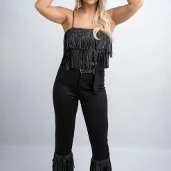 Nylon Black Fringe High Waist Pants 23 Nylon Black Fringe High Waist Pants