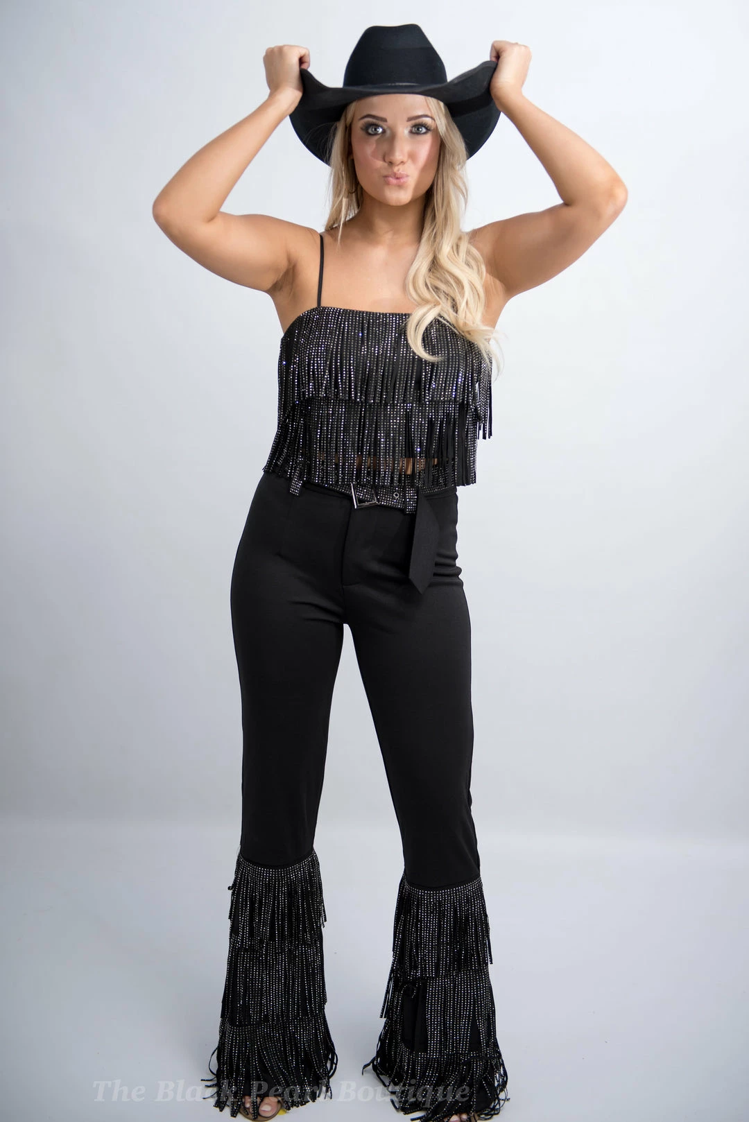 Nylon Black Fringe High Waist Pants 12 Nylon Black Fringe High Waist Pants