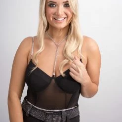 Fashion Wildcat Black Rhinestone Bodysuit New Arrivals