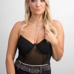 Fashion Wildcat Black Rhinestone Bodysuit New Arrivals