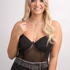 Fashion Wildcat Black Rhinestone Bodysuit New Arrivals