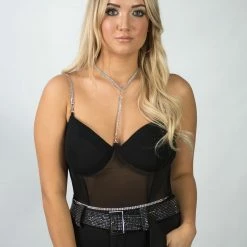 Fashion Wildcat Black Rhinestone Bodysuit New Arrivals