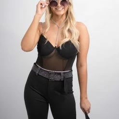 Fashion Wildcat Black Rhinestone Bodysuit New Arrivals