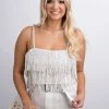Nylon White Fringe Crop Top New Arrivals