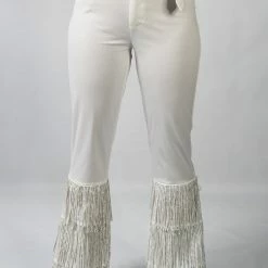Nylon New Arrivals White Fringe High Waist Pants