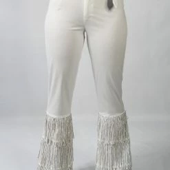 Nylon New Arrivals White Fringe High Waist Pants
