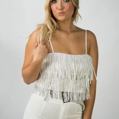 Nylon White Fringe Crop Top New Arrivals 7 Nylon White Fringe Crop Top New Arrivals