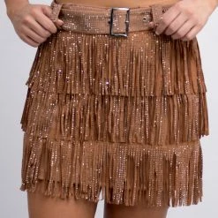Nylon Taupe Fringe Skirt New Arrivals