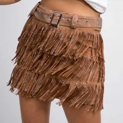 Nylon Taupe Fringe Skirt New Arrivals