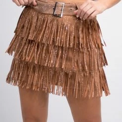 Nylon Taupe Fringe Skirt New Arrivals