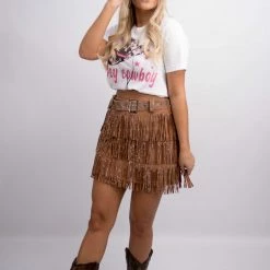 Nylon Taupe Fringe Skirt New Arrivals