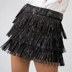 Nylon New Arrivals Black Fringe Skort