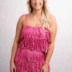 Nylon New Arrivals Fuchsia Fringe Crop Top 7 Nylon New Arrivals Fuchsia Fringe Crop Top