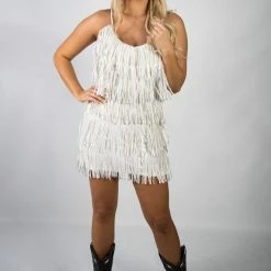 Nylon White Fringe Dress New Arrivals