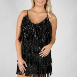 Nylon Black Fringe Dress New Arrivals 12 Nylon Black Fringe Dress New Arrivals