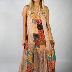 Gigio New Arrivals Patchwork Print Mixed Maxi