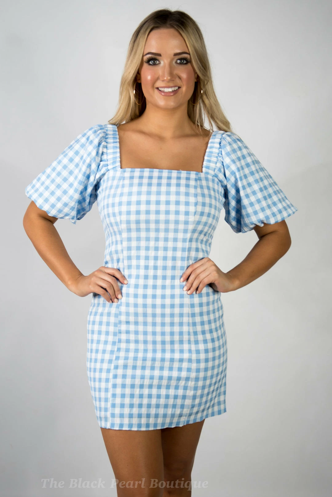 Lena Blue/White Tartan Balloon Sleeve Dress New Arrivals 4 Lena Blue/White Tartan Balloon Sleeve Dress New Arrivals