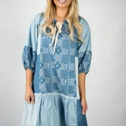 Gigio Light Denim Block & Pattern Dress