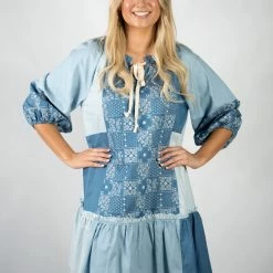 Gigio Light Denim Block & Pattern Dress 7 Gigio Light Denim Block & Pattern Dress