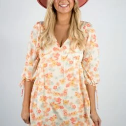 Peach Love Floral Print Mini Dress New Arrivals