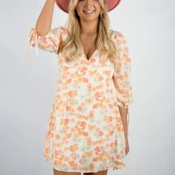 Peach Love Floral Print Mini Dress New Arrivals