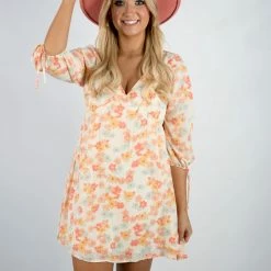 Peach Love Floral Print Mini Dress New Arrivals