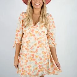 Peach Love Floral Print Mini Dress New Arrivals