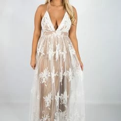 Vintageshop New Arrivals Ivory/Taupe Maxi Dress