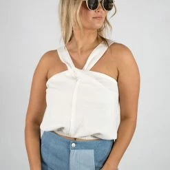 Peach Love White Halter Neck Crop Top New Arrivals