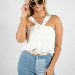 Peach Love White Halter Neck Crop Top New Arrivals