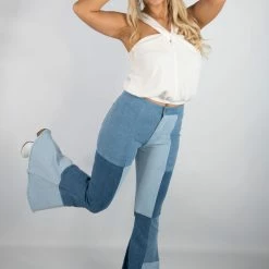 Peach Love Color Block Bell Bottoms