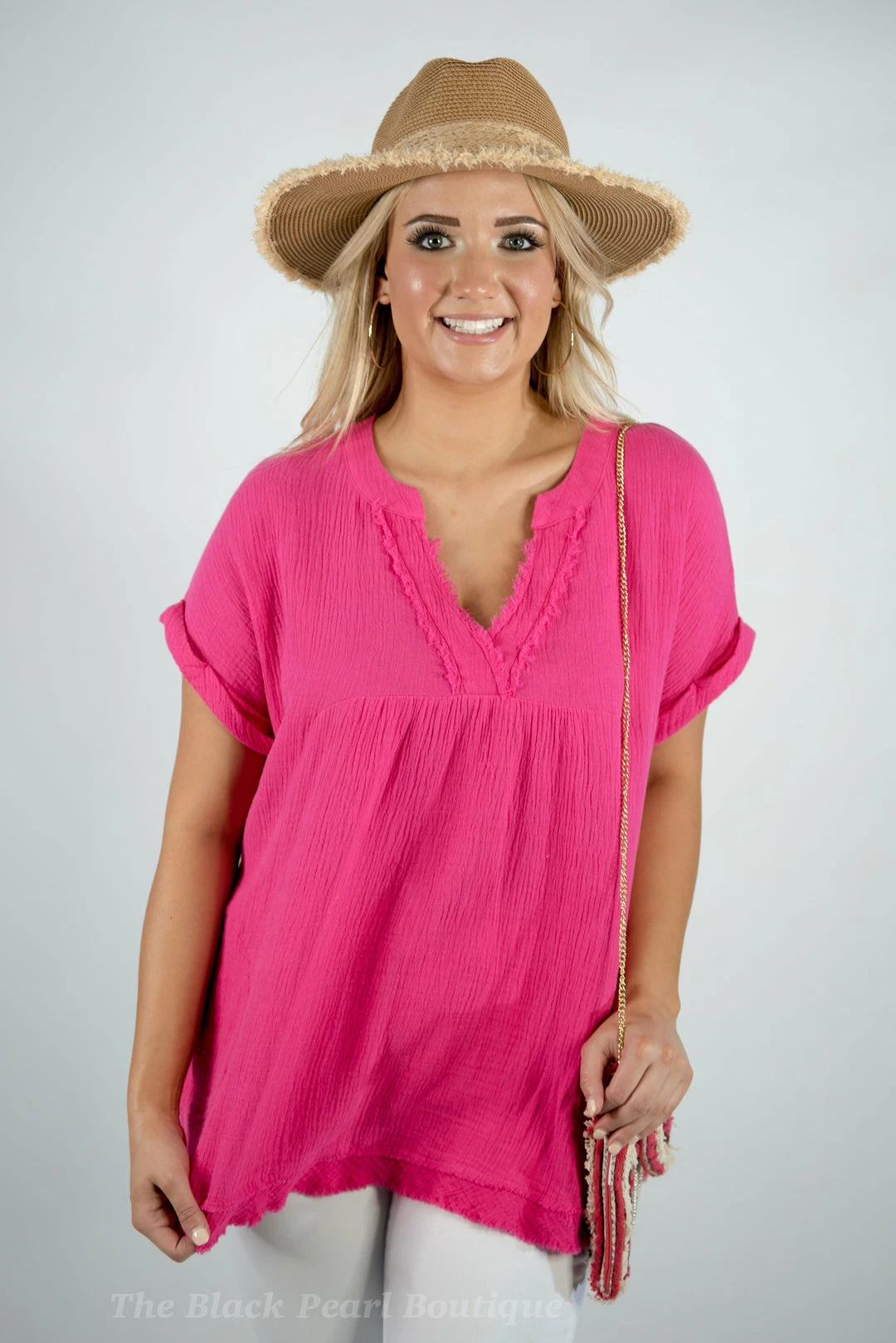 Entro New Arrivals Hot Pink V Neck Top 1 Entro New Arrivals Hot Pink V Neck Top