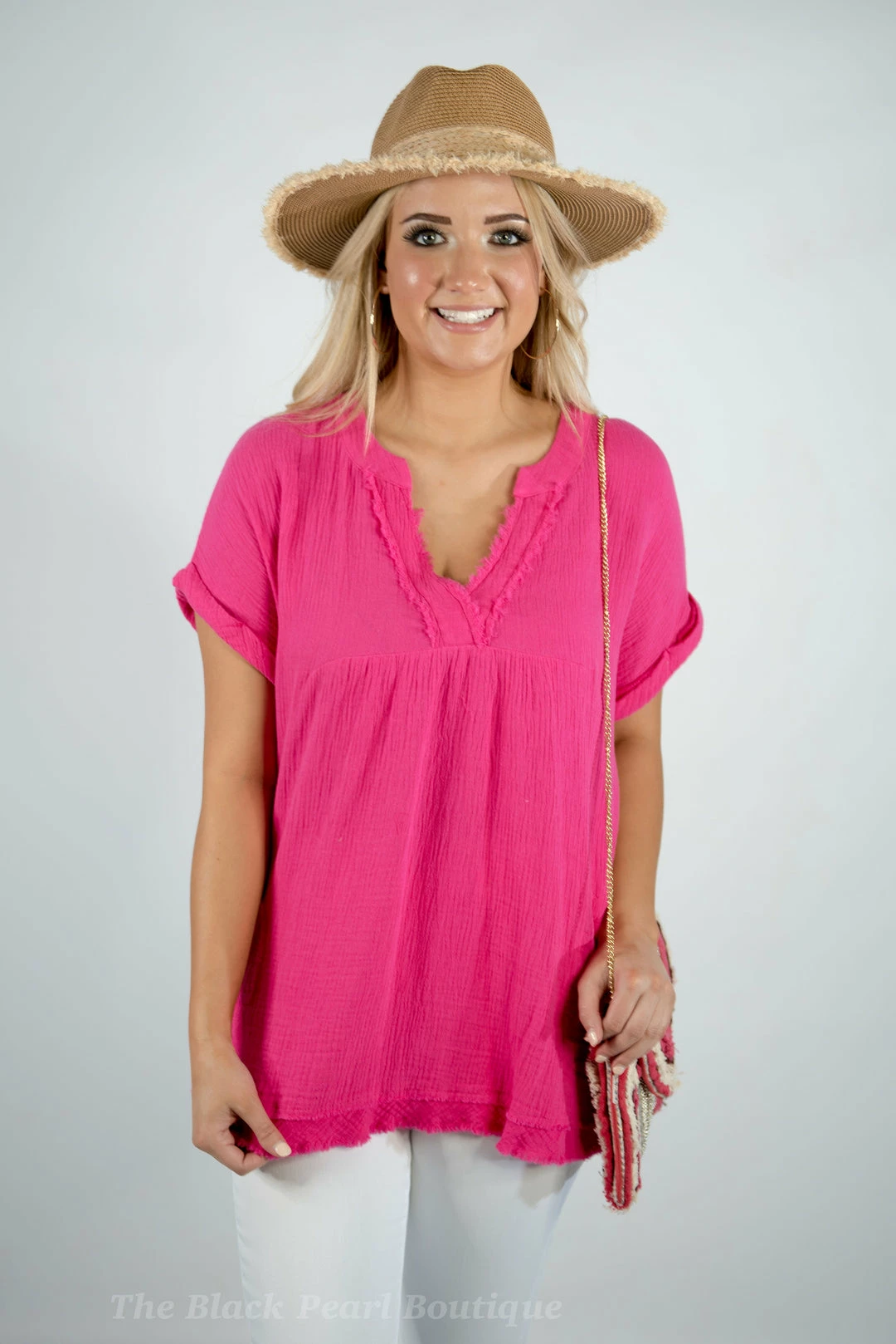 Entro New Arrivals Hot Pink V Neck Top 2 Entro New Arrivals Hot Pink V Neck Top