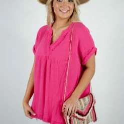 Entro New Arrivals Hot Pink V Neck Top 8 Entro New Arrivals Hot Pink V Neck Top