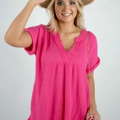 Entro New Arrivals Hot Pink V Neck Top 9 Entro New Arrivals Hot Pink V Neck Top