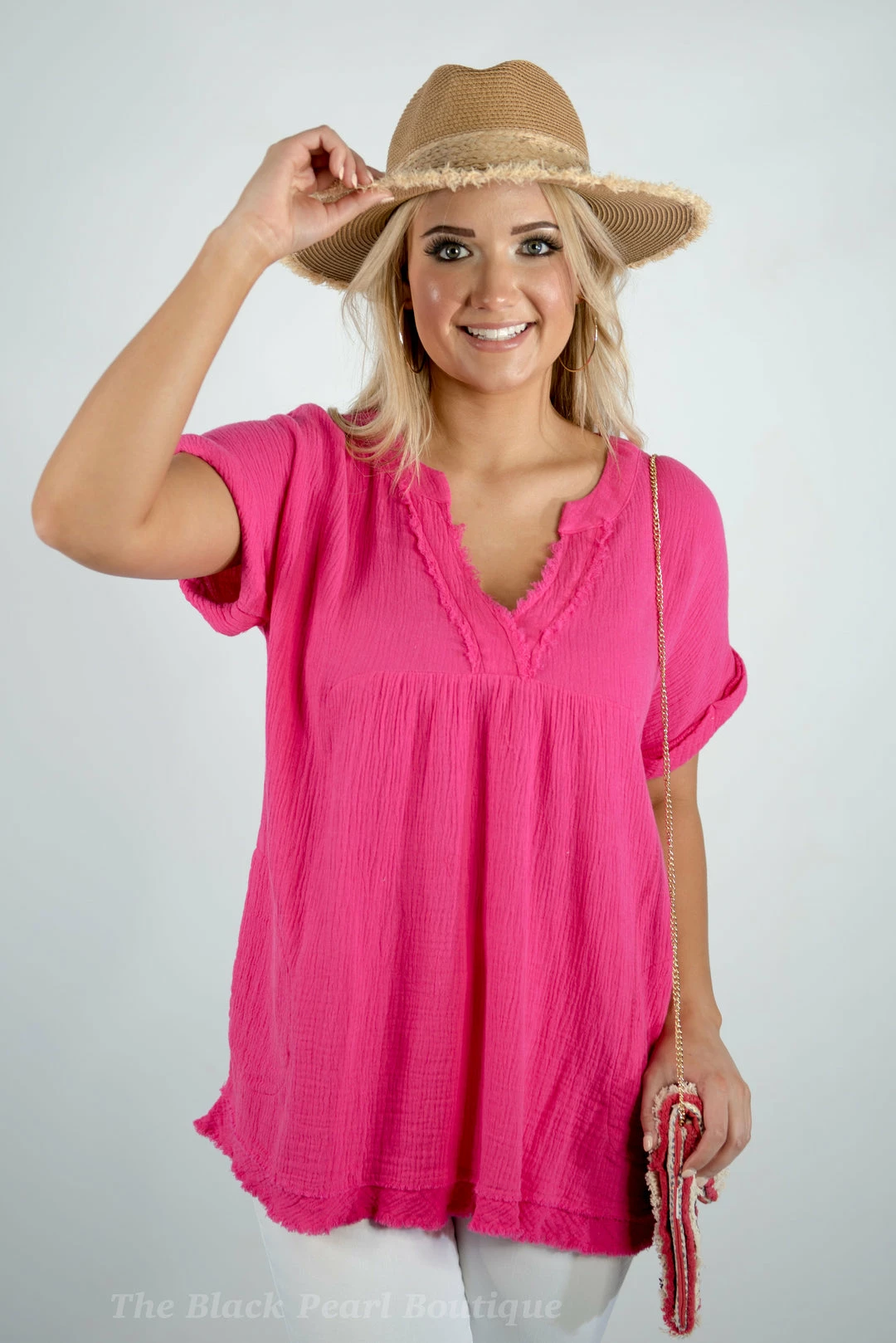 Entro New Arrivals Hot Pink V Neck Top 4 Entro New Arrivals Hot Pink V Neck Top