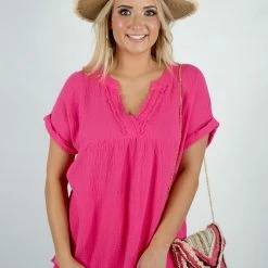Entro New Arrivals Hot Pink V Neck Top 10 Entro New Arrivals Hot Pink V Neck Top